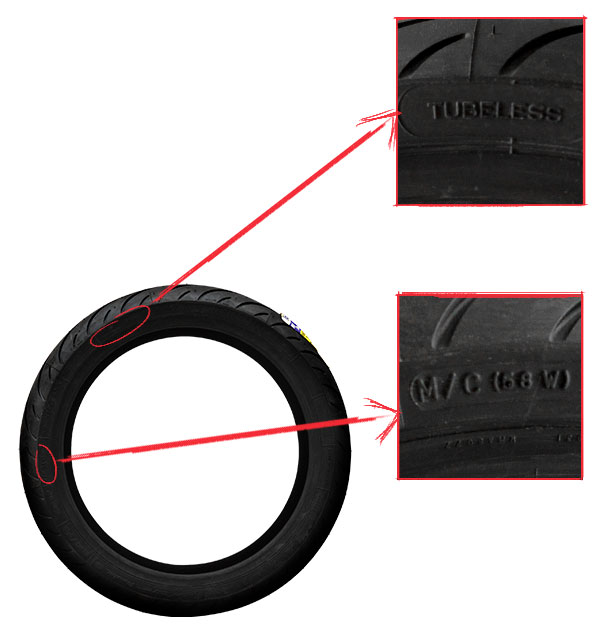 Informação lateral sobre o tipo de fabricação do pneu da moto
