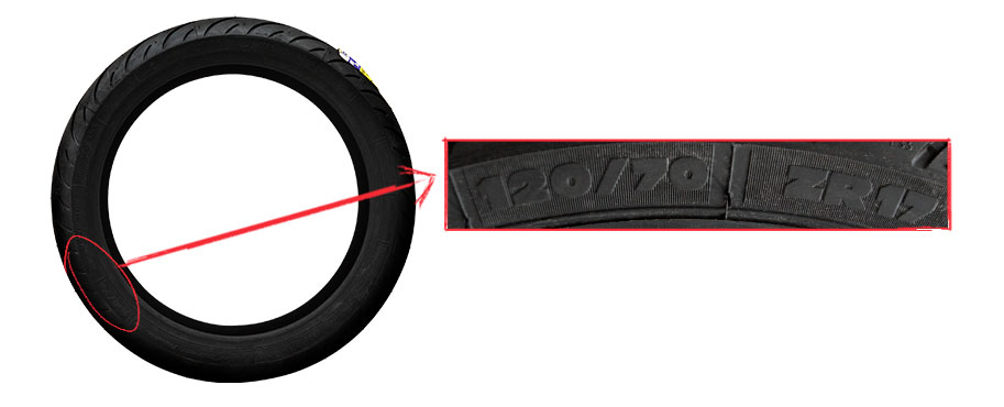 Descrição lateral no pneu de uma moto 